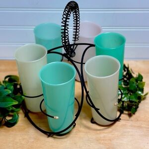 Vintage Tupperware Caddy with 6 “10 oz” Cups - Millionaire Line 1950’s